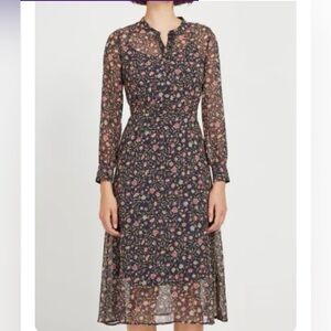 New Frank and Oak women's sheer folk printed floral midi length dress size L